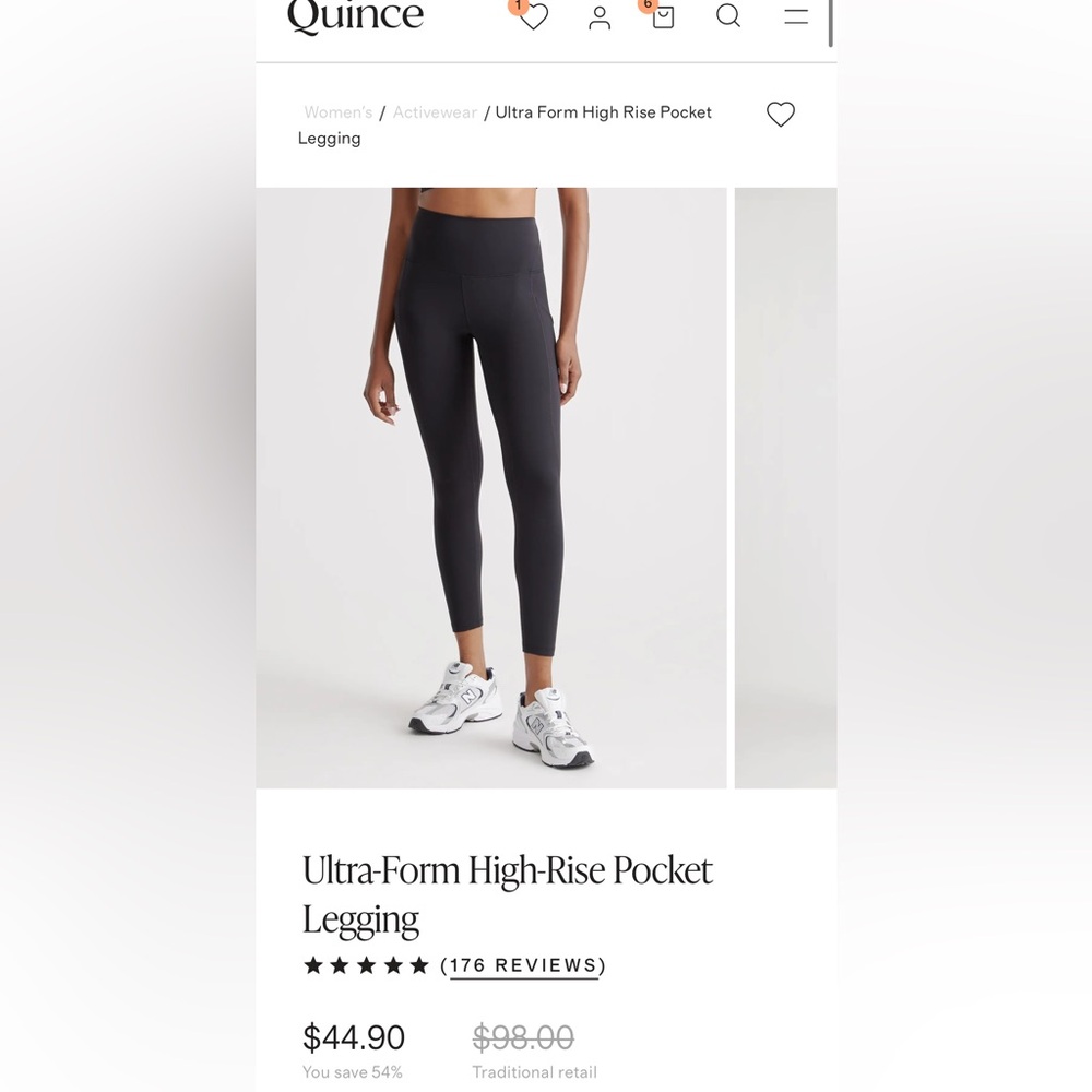 Brand NEW Quince ultra form high rise pocket leggings black NWT XS